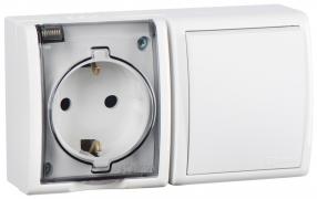 Simon 15 Aqua Белый Блок: Розетка с/з + выключатель 1-кл 10А 250В, IP54