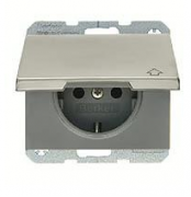 Berker K.5 Нержавеющая Сталь Розетка 1-ая с/з со шторками с крышкой безвинтовые клеммы