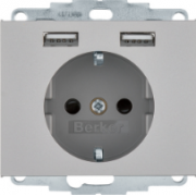 Berker K.5 Нержавеющая Сталь Розетка с/з USB A+A, 2.4А ( USB type-A 5V)