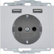 Berker K.5 Металл алюминий Розетка с/з USB A+A, 2.4А ( USB type-A 5V)