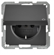 Berker Q.1, Q.3 Антрацит бархат Розетка 1-ая с/з со шторками с крышкой безвинтовые клеммы