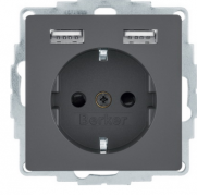 Berker Q.1, Q.3 Антрацит бархат Розетка с/з USB A+A, 2.4А ( USB type-A 5V)