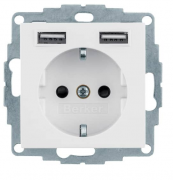 Berker Q.1, Q.3 Белый бархат Розетка с/з USB A+A, 2.4А ( USB type-A 5V)