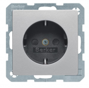 Berker Q.1, Q.3 Алюминий бархат Розетка 1-ая с/з со шторками безвинтовые клеммы