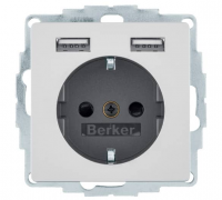 Berker Q.1, Q.3 Алюминий бархат Розетка с/з USB A+A, 2.4А ( USB type-A 5V)