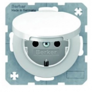 Berker R.1, R.3, R.8 Белый Глянцевый Розетка 1-ая с/з со шторками с крышкой безвинтовые клеммы