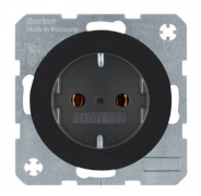 Berker R.1, R.3, R.8 Черный Глянцевый Розетка 1-ая с/з безвинтовые клеммы
