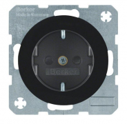 Berker R.1, R.3, R.8 Черный Глянцевый Розетка 1-ая с/з со шторками безвинтовые клеммы