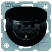 Berker R.1, R.3, R.8 Черный Глянцевый Розетка 1-ая с/з со шторками с крышкой безвинтовые клеммы