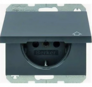 Berker K.1 Антрацит матовый Розетка 1-ая с/з со шторками с крышкой безвинтовые клеммы