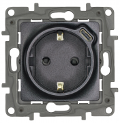 Legrand Etika Антрацит с/з + USB type-C, 7,5Вт (USB type-C 5V, 1,5A)