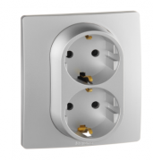 Legrand Etika Алюминий Розетка двойная с/з в сборе , винтовые клеммы