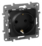 Legrand Etika Антрацит Розетка с/з со шторками, винтовые клеммы