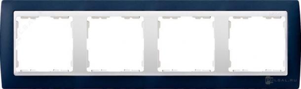 РамкаSimon 82, 4 поста, цвет - синий, белый, металл, пластмасса