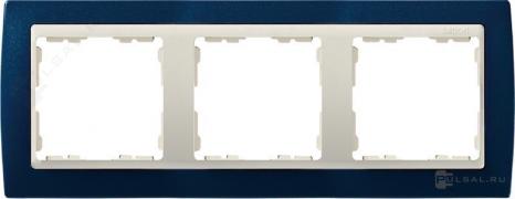 РамкаSimon 82, 3 поста, цвет - синий металлик, слоновая кость, металл