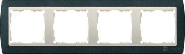 РамкаSimon 82, 4 поста, цвет - зеленая текстура, слоновая кость, металл