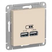 Atlas Design Бежевый Розетка USB A+А, 5В/2,1 А, 2х5В/1,05 А