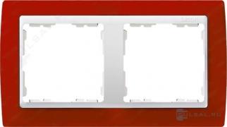 РамкаSimon 82, 2 поста, цвет - красный полупрозрачный, белый, металл, пластмасса