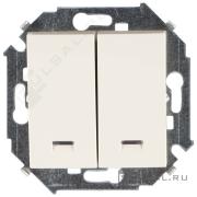 ВыключательSimon 15, двухклавишный, с подсветкой, цвет - слоновая кость