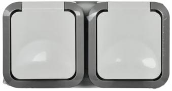 IEK Tors Белый Розетка 2-ая с/з с крышкой со шторками открытой установки IP55