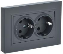 IEK Brite Графит Розетка двойная с/з в сборе, винтовой зажим