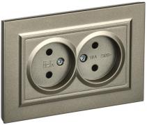 IEK Brite Шампань Розетка двойная б/з в сборе, винтовой зажим