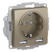 Atlas Design Шампань Розетка с/з+USB Розетка A+A, 5В/2,4А, 2х5В/1,2А