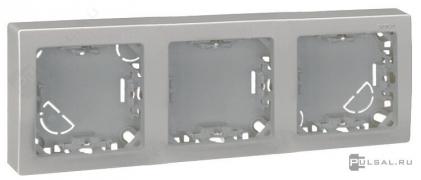 Рамка-корпус накладного монтажаSimon 73 Loft, 3 поста, цвет - алюминий, пластмасса