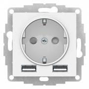 Atlas Design Белый Розетка с/з+USB Розетка A+A, 5В/2,4А, 2х5В/1,2А