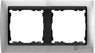 РамкаSimon 82, 2 поста, цвет - алюминий матовый, графит, металл