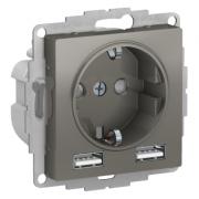 Atlas Design Сталь Розетка с/з+USB Розетка A+A, 5В/2,4А, 2х5В/1,2А