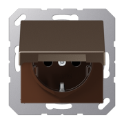 Jung A 500 Мокко Розетка с/з с крышкой без шторок, безвинтовые клеммы