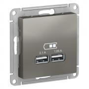 Atlas Design Сталь Розетка USB A+А, 5В/2,1 А, 2х5В/1,05 А