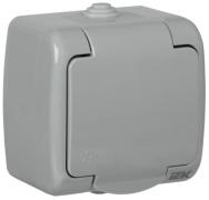 IEK Aquatic Серый Розетка 1-ая с/з с крышкой открытой установки IP54