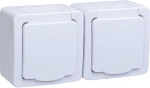 IEK Germes Plus Белый Розетка 2-ая с/з с крышкой со шторками открытой установки IP54