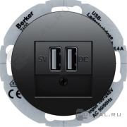 Розетка USB, 1,4А
R.Classic,  USB type-A 5V,  двойная,   цвет - черный глянцевый