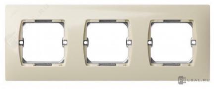 Рамка с суппортомSimon 27, 3 поста, цвет - слоновая кость, пластмасса