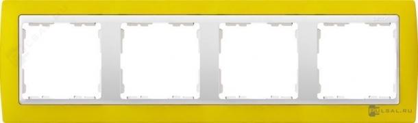 РамкаSimon 82, 4 поста, цвет - желтый, белый, металл, пластмасса