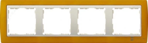 РамкаSimon 82, 4 поста, цвет - терракотовый, слоновая кость, металл, пластмасса