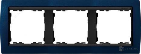 РамкаSimon 82, 3 поста, цвет - синий металлик, графит, металл