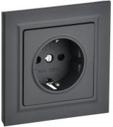 IEK Brite Графит Розетка с/з со шторками в сборе, винтовой зажим