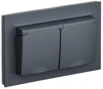 IEK Brite Графит Розетка двойная с/з с крышкой со шторками в сборе IP44, винтовой зажим