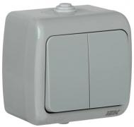 IEK Aquatic Серый Выключатель 2-клавишный для открытой установки IP54