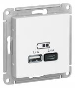 Atlas Design Белый Розетка USB A+С, 5В/2,4А, 2х5В/1,2А