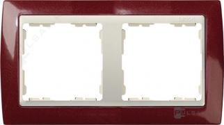 РамкаSimon 82, 2 поста, цвет - гранатовый металлик, слоновая кость, металл