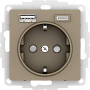 Atlas Design Шампань Розетка с/з+USB Розетка A+C, 5В/2,4А/3,0А+2х5В/1,5А