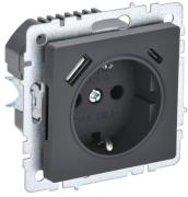 IEK Brite Base Графит Розетка с/з+USB A+С, с быстрой зарядкой, (USB type-C 5V, USB type-A 5V, 3,1 А)