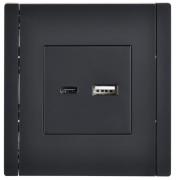 IEK Fortepiano Черный Розетка USB А+C, 18Вт быстрая зарядка (USB type-C 5V, USB type-A 5V)