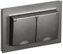 IEK Brite Темная Бронза Розетка двойная с/з с крышкой со шторками в сборе IP44, винтовой зажим