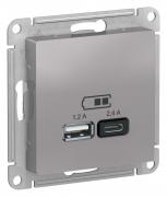 Atlas Design Алюминий Розетка USB A+С, 5В/2,4А, 2х5В/1,2А